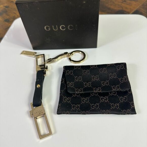 Gucci Bicolor Long Porte Cles Keychain Leather Metal With Pouch And‎ Box - Picture 1 of 12